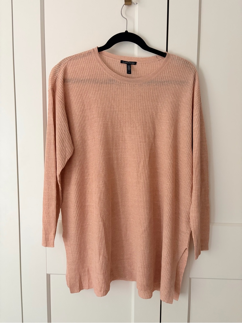 Eileen Fisher Linen Ribbed Crew Neck Tunic in Blush Pink | L